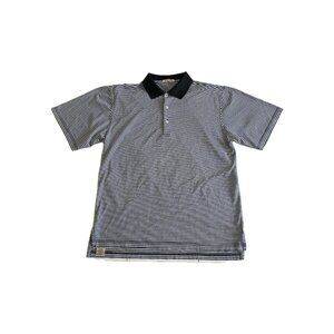 Peter Millar Striped Polo Shirt Mens M Black White SS Buttons Golf Casual Active